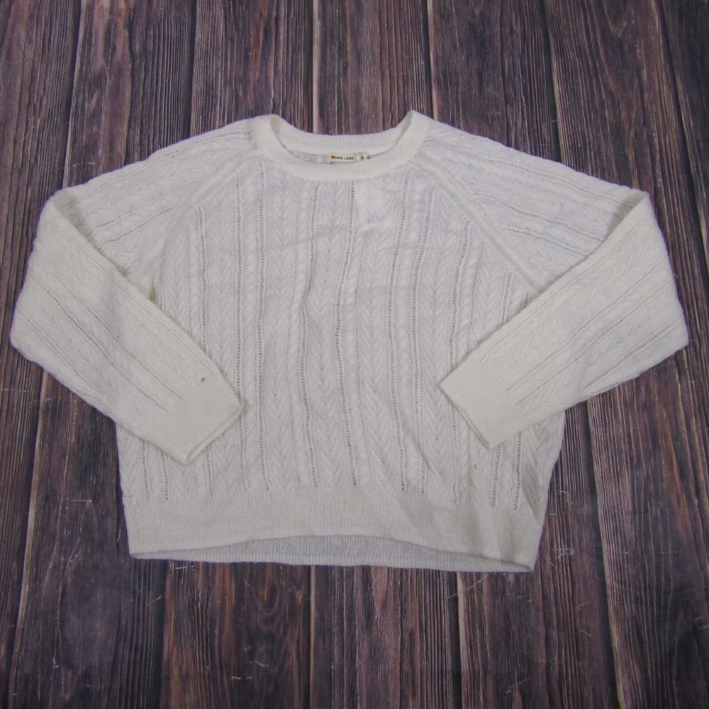 Marine Layer Ashton Pointelle Sweater Womens XL Antique White Wool Alpaca Blend